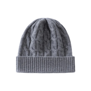 Bonnet en laine merinos motif fleur torsadé gris foncé