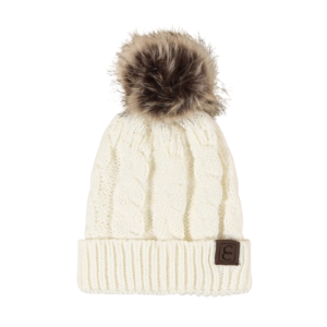 Bonnet laine en maille blanc avec pompon